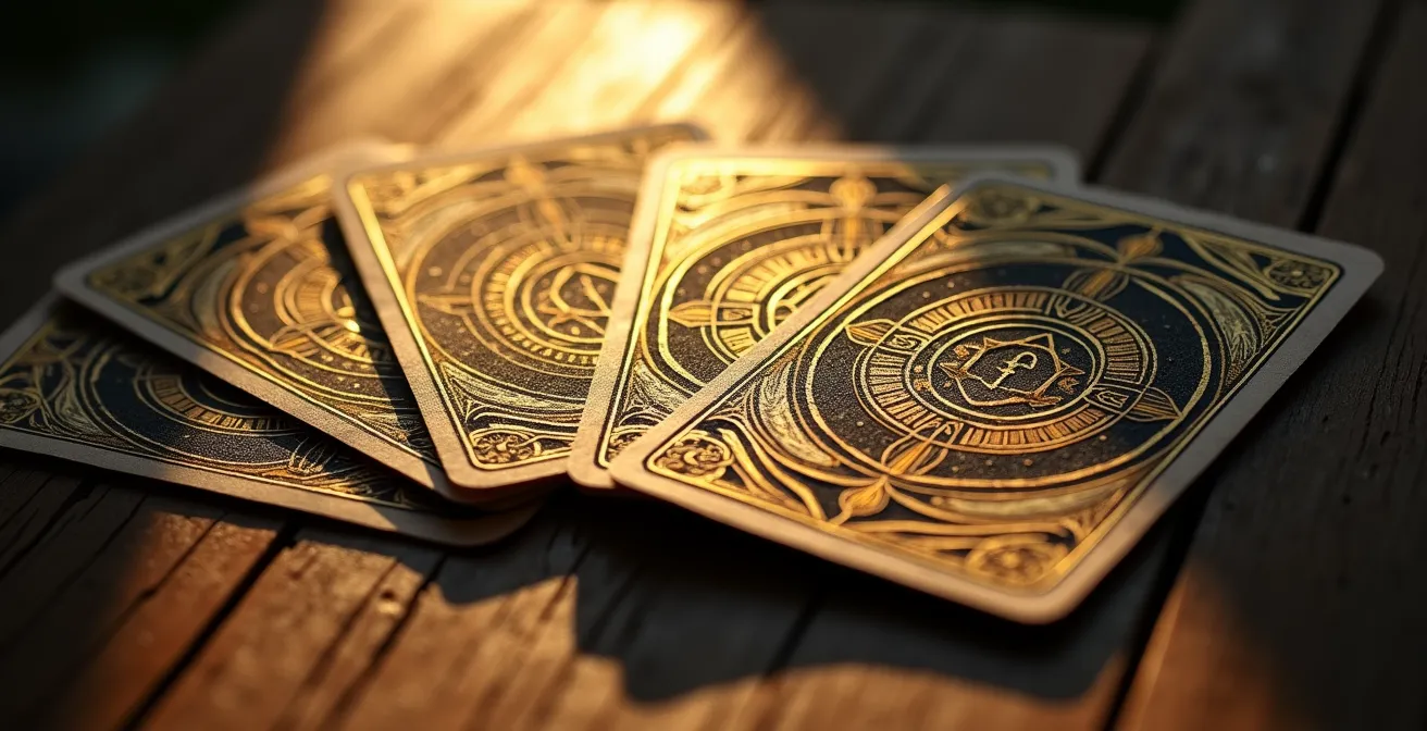 Composición dual de cartas de tarot mostrando luz y sombra arquetípica