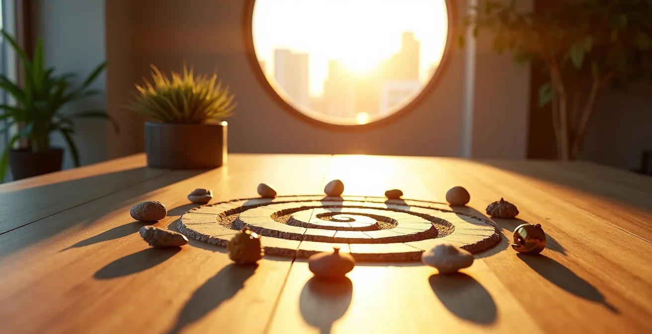 Representación visual de ciclos numerológicos integrados en planificación empresarial