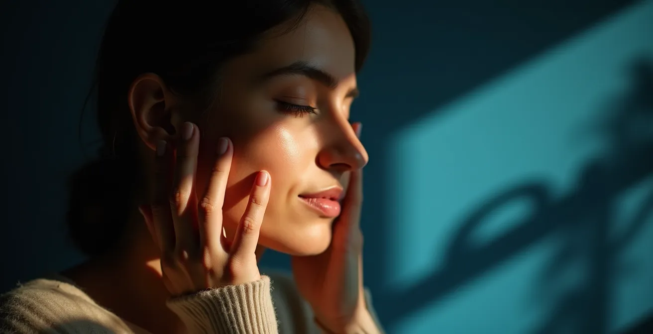 Retrato artístico mostrando el contraste entre luz dorada y sombras suaves representando la dualidad interior