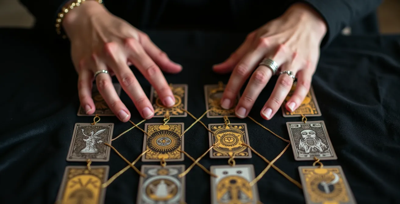 Visualización de los ejes de polaridad entre casas opuestas en una tirada de tarot anual