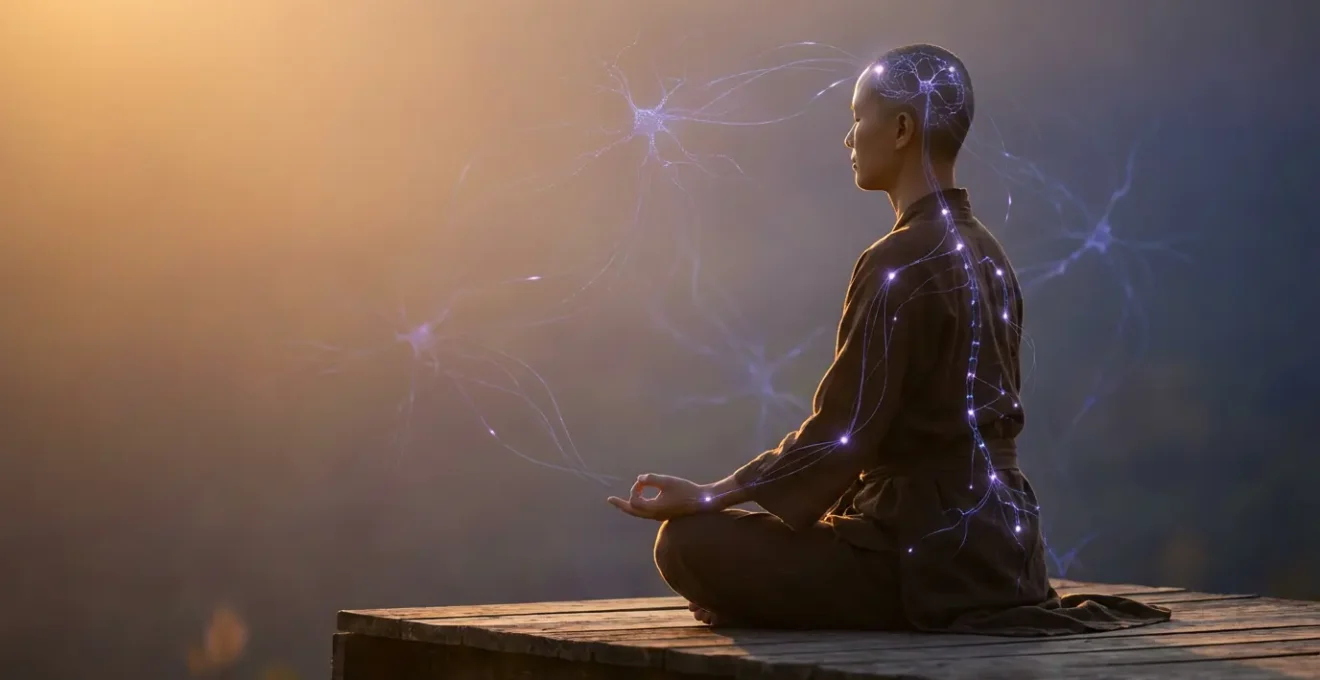 Conexión neuronal y energética mostrando el sistema nervioso y los puntos de energía corporal