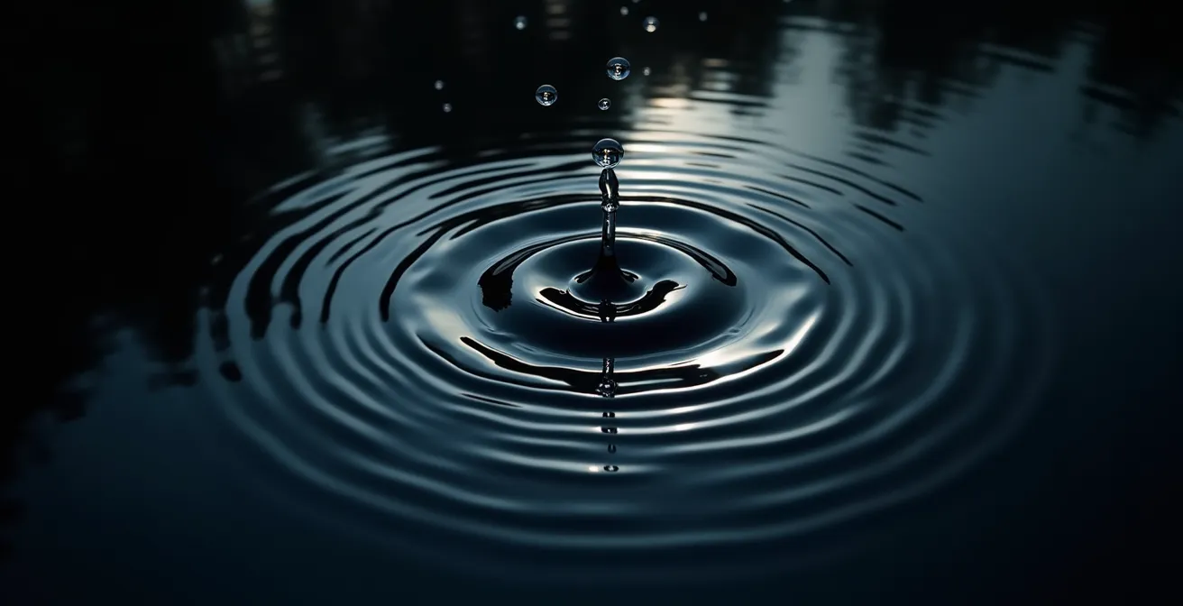 Ondas circulares en agua oscura formando patrones abstractos