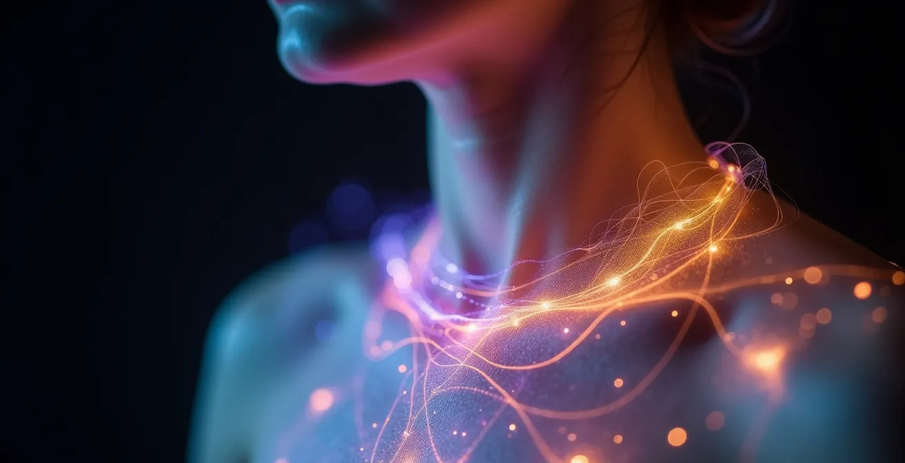 Visualización de las capas del aura humana con diferentes colores y texturas energéticas