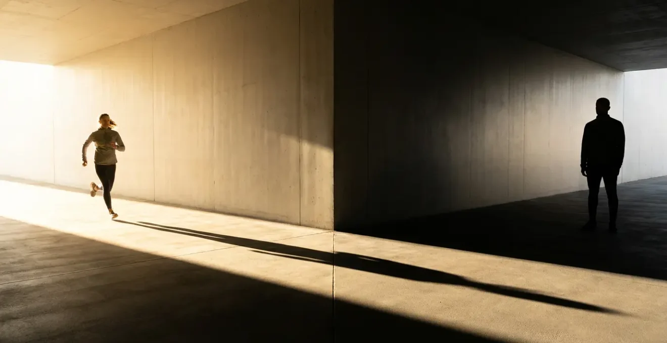 Representación simbólica del perseguidor como la propia sombra interior que pide ser integrada.