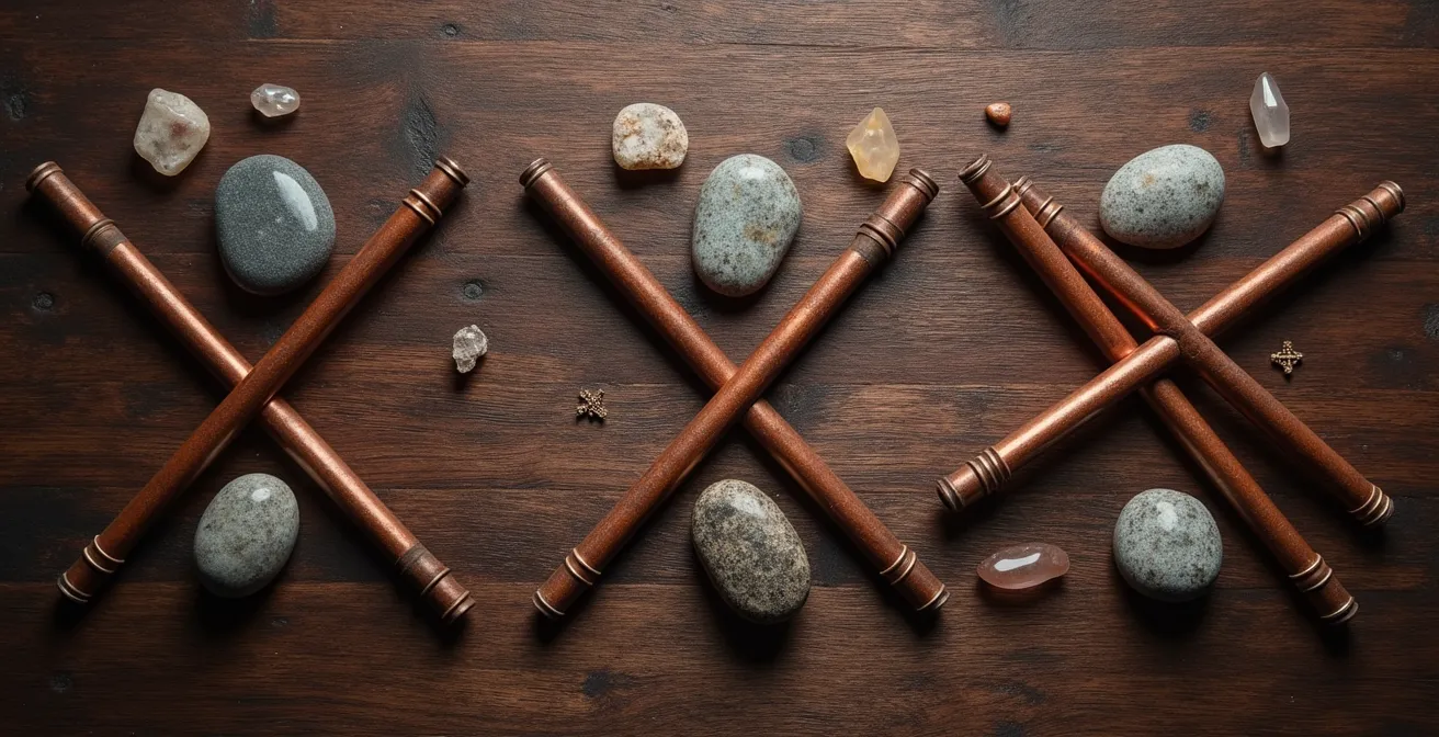 Diagrama mostrando diferentes posiciones de varillas de radiestesia y sus significados